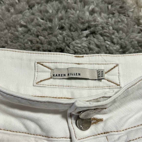 Karen Millen Contrast Stitch Wide Leg Jeans in White sz 12 - Picture 2 of 3